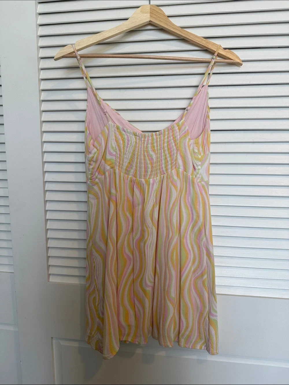 Elodie Pastel Wavy Slip Dress in Pink, Yellow & Green — Size M